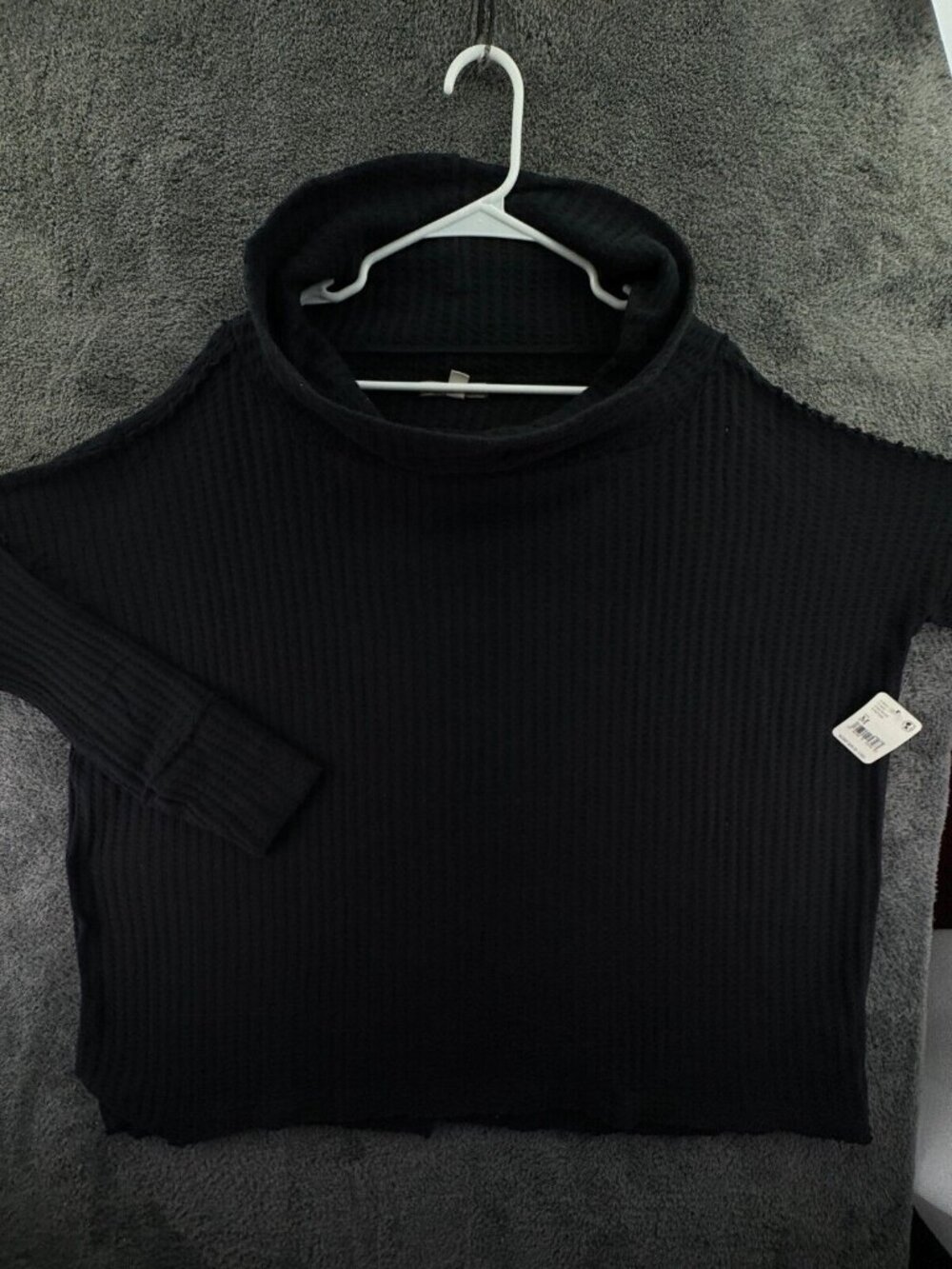 NWT Free People Black Sweater Wrap Medium Oversized Cotton Textured Cowl Neck
